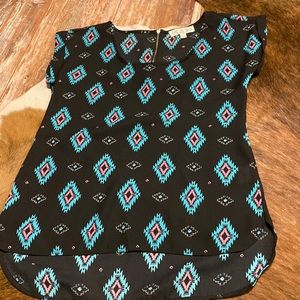 Aztec tunic blouse with zipper in back. Shorter in front